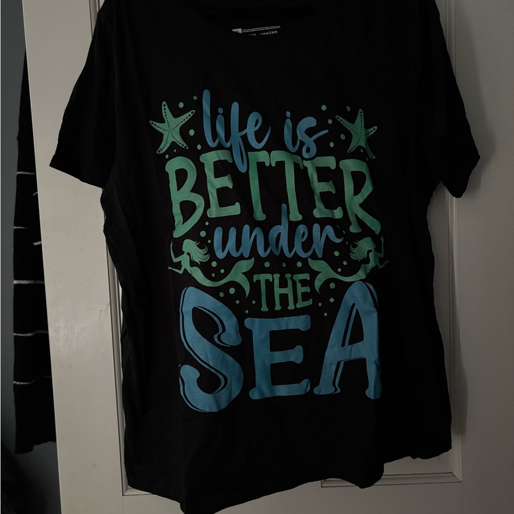 Black Graphic Tee with Sea Theme